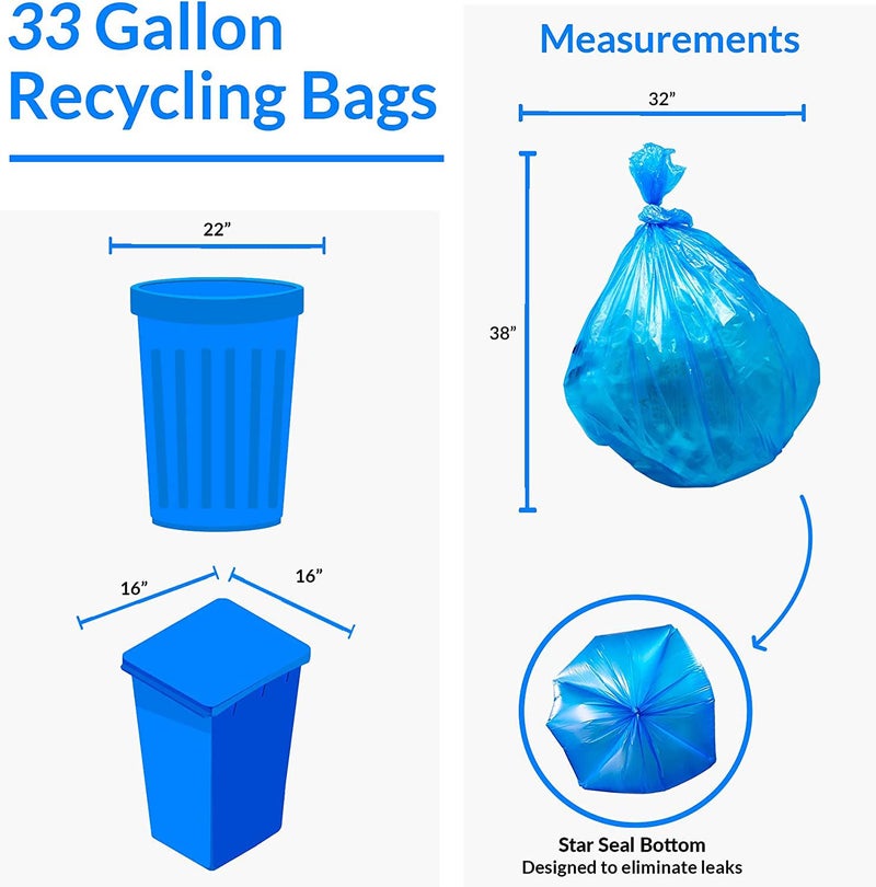 Reli. SuperValue 33 Gallon Recycling Bags (240 Count, Bulk) Made in the USA - Blue Trash Bags, 30-33 Gallon | Blue Recycling, Garbage | 33Gal with 30Gal, 33Gal, 35Gal Capacity - Image 5